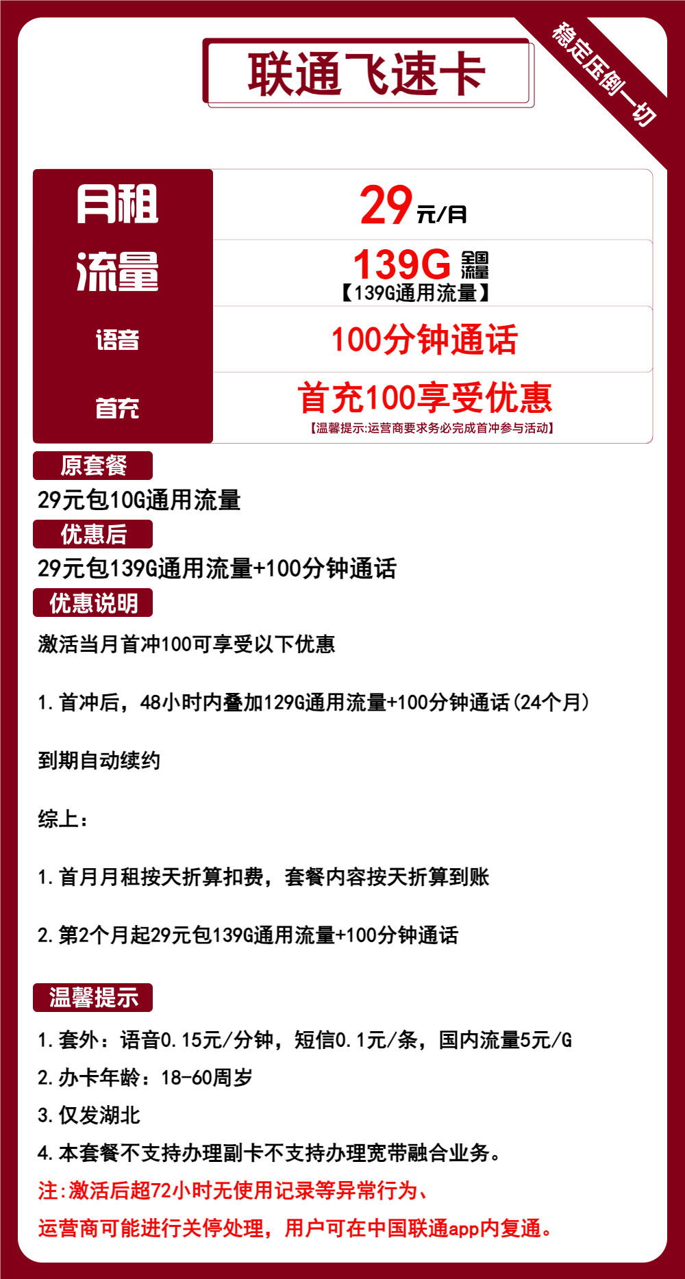 湖北联通飞速卡详情