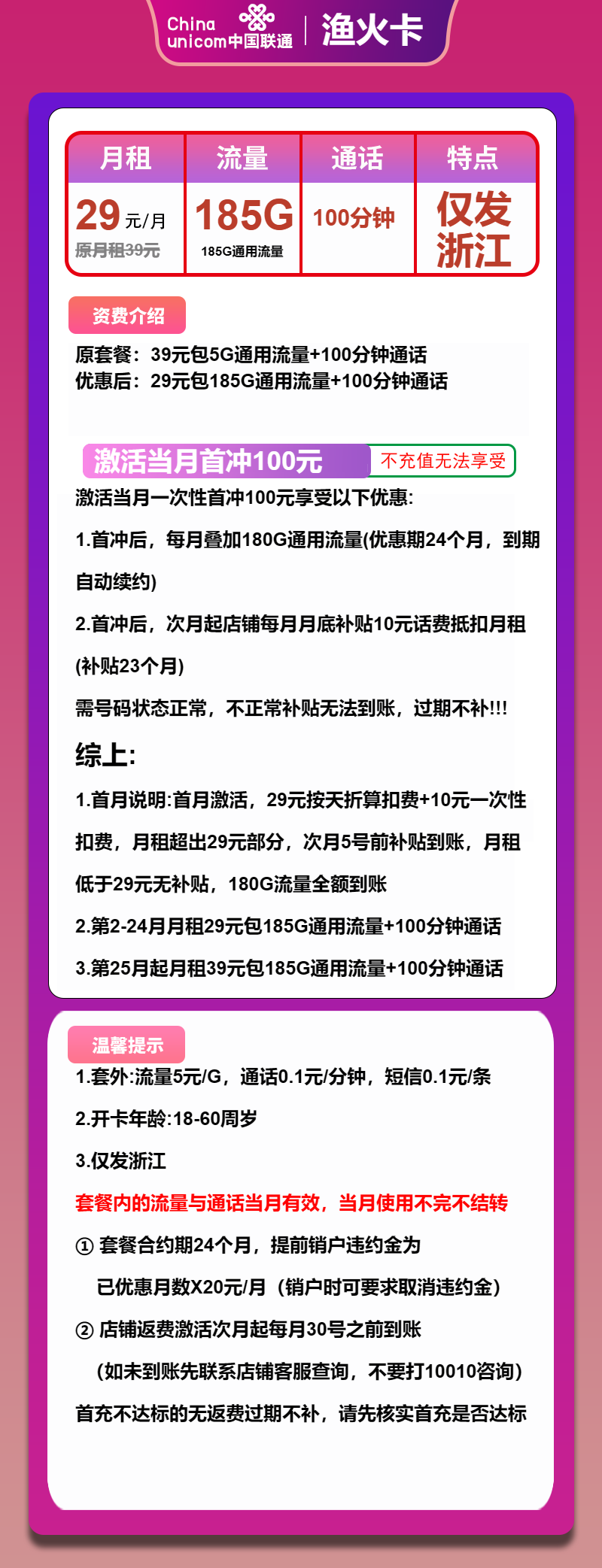 浙江联通渔火卡详情