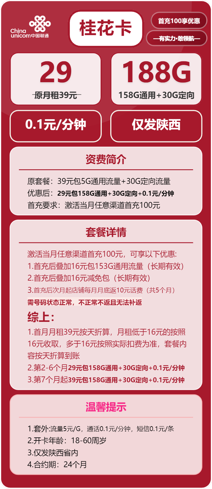 陕西联通桂花卡详情