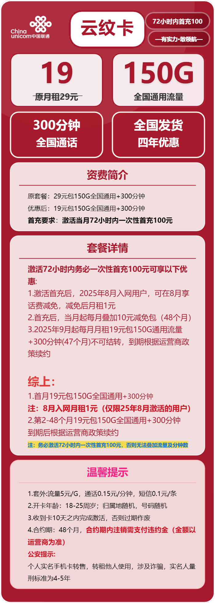 联通云纹卡详情