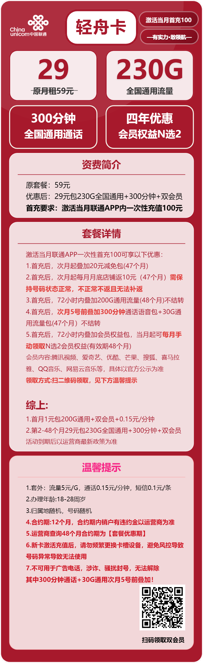 联通轻舟卡详情