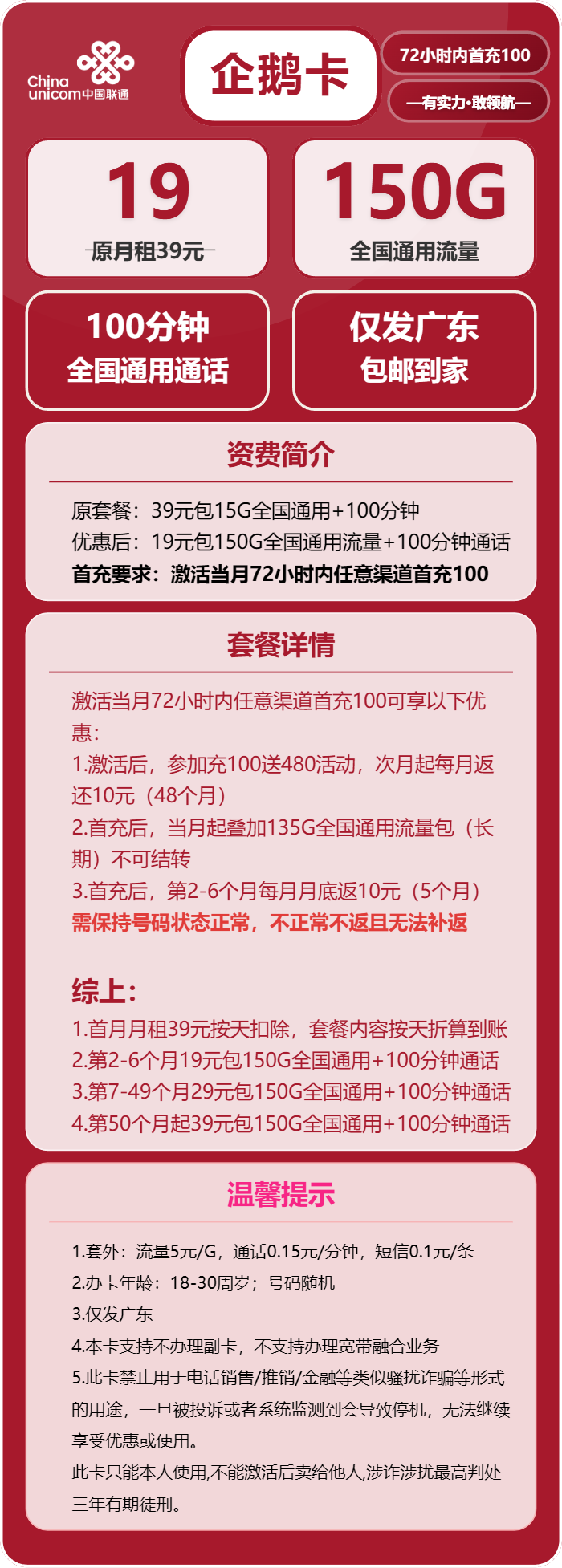 广东联通企鹅卡详情
