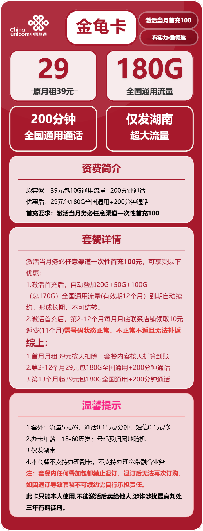 湖南联通金龟卡详情