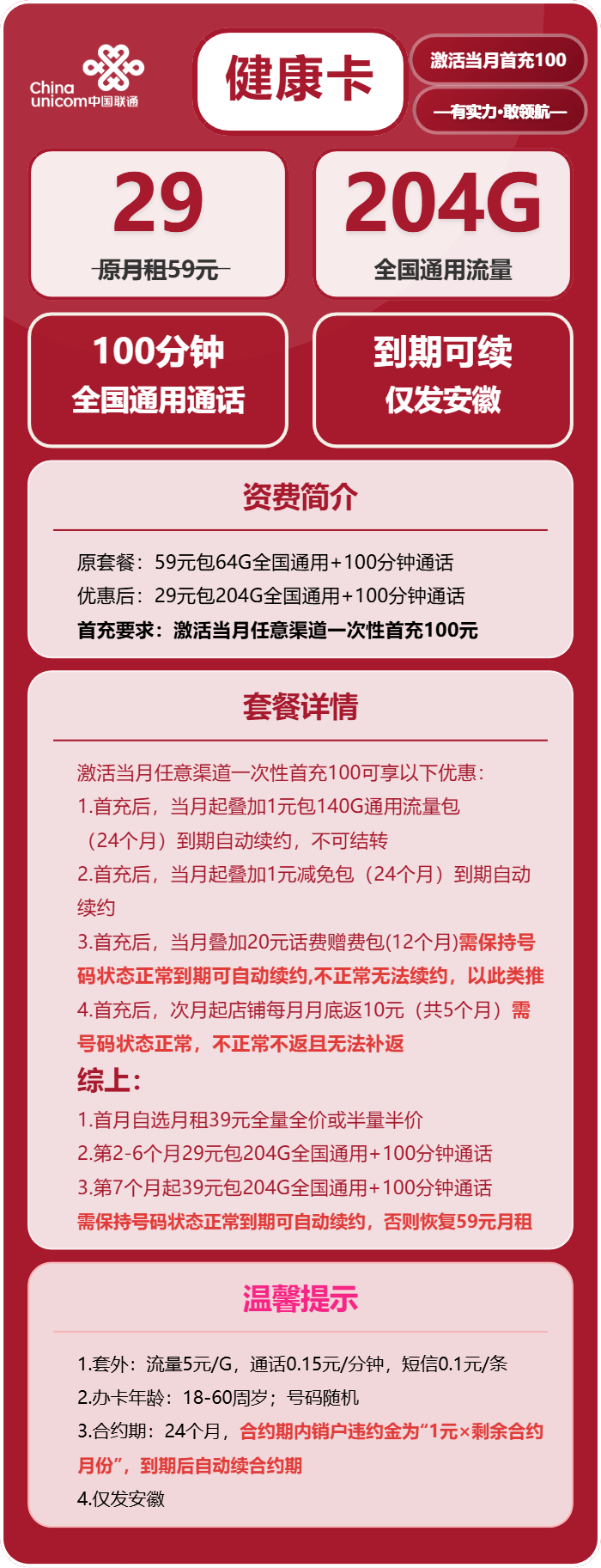 安徽联通健康卡详情