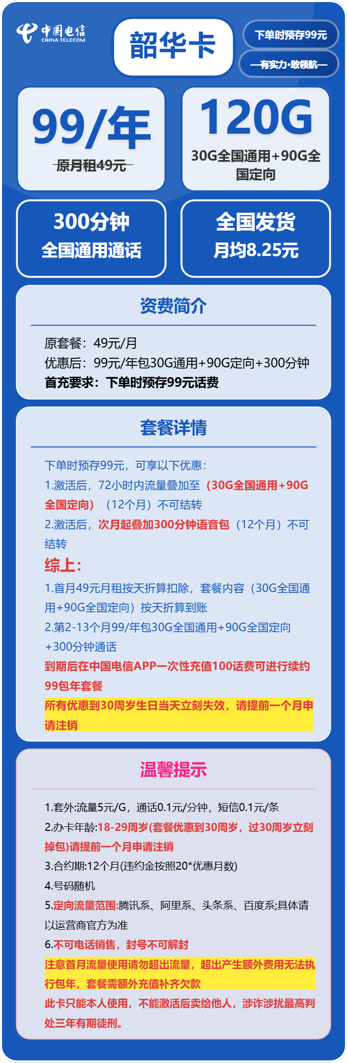 电信韶华卡详情