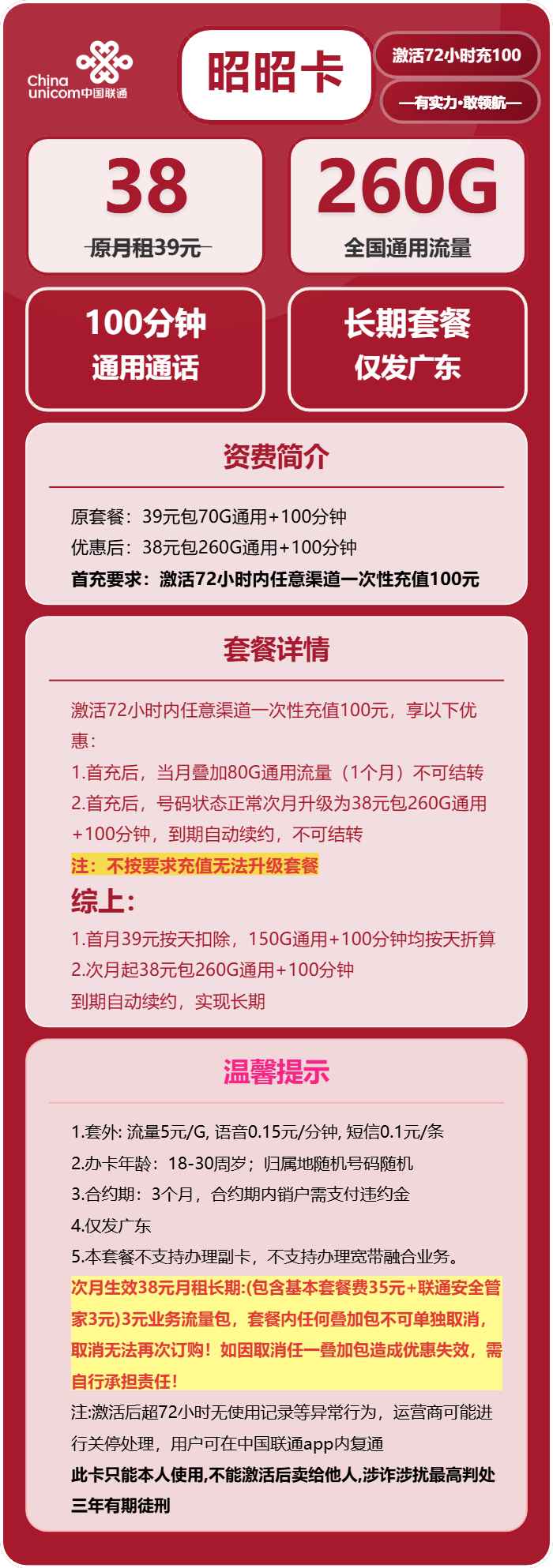 广东联通昭昭卡详情