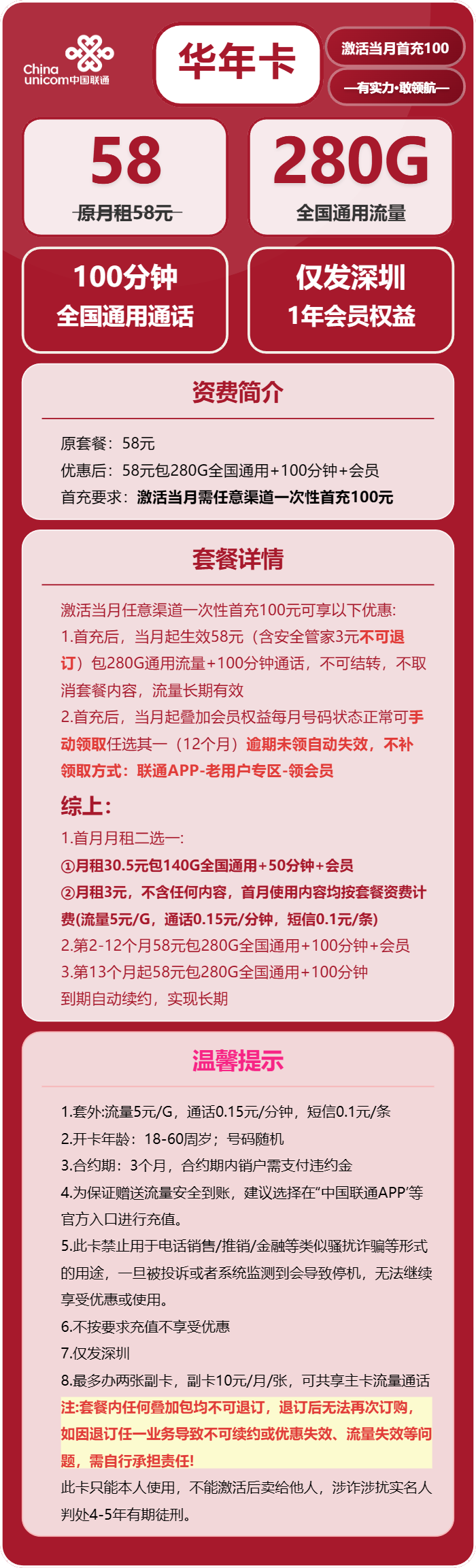 深圳联通华年卡