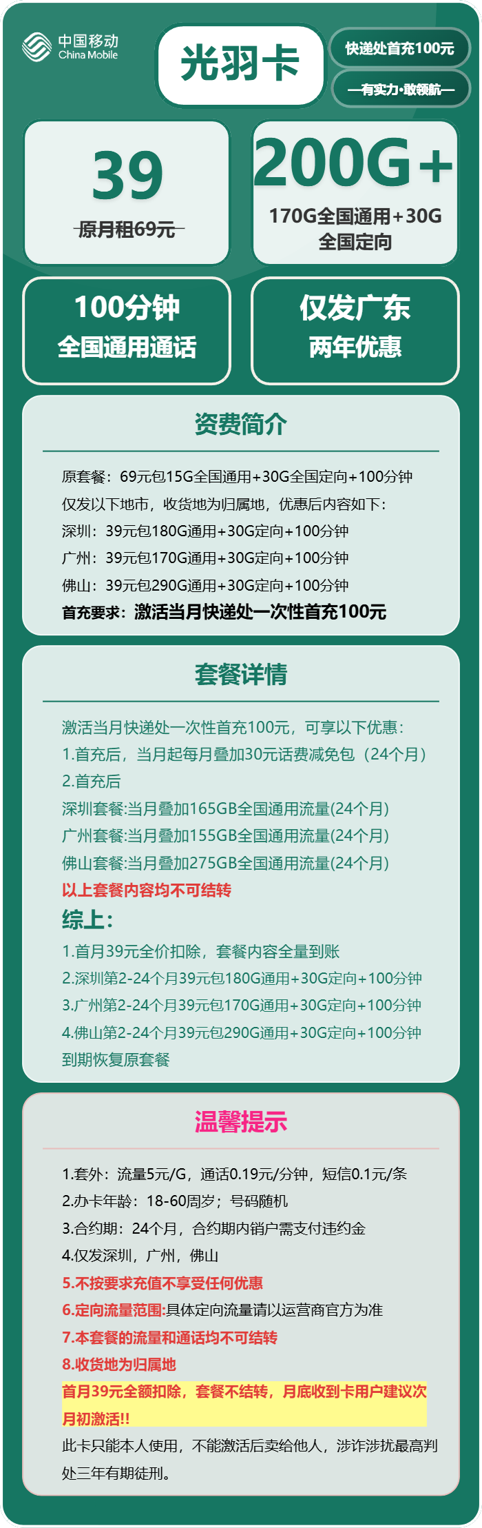 广东移动光羽卡详情