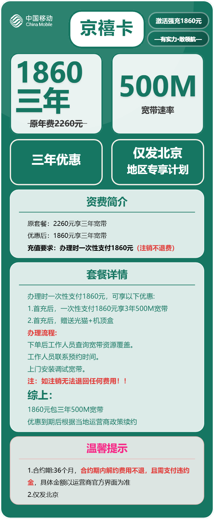 北京移动京禧卡详情