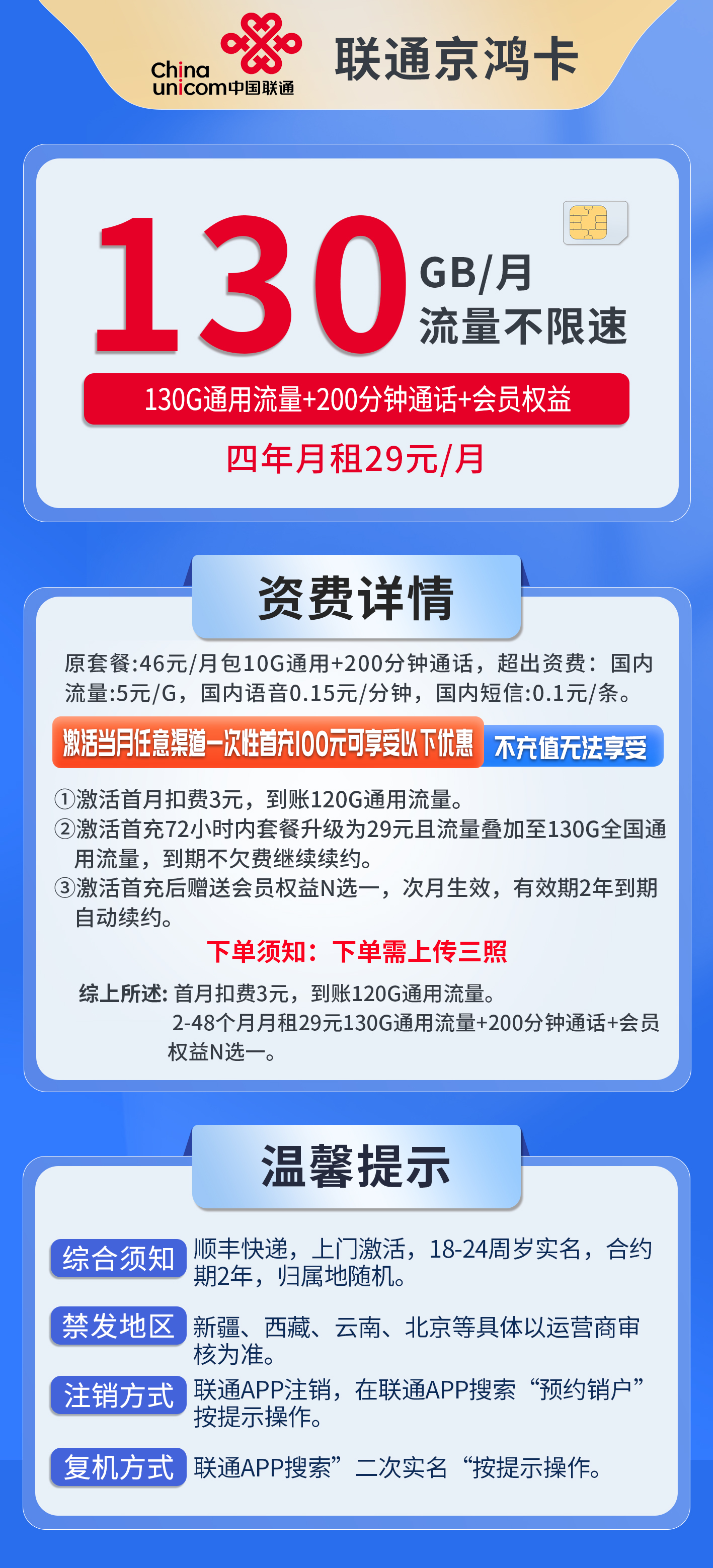 联通京鸿卡发全国详情