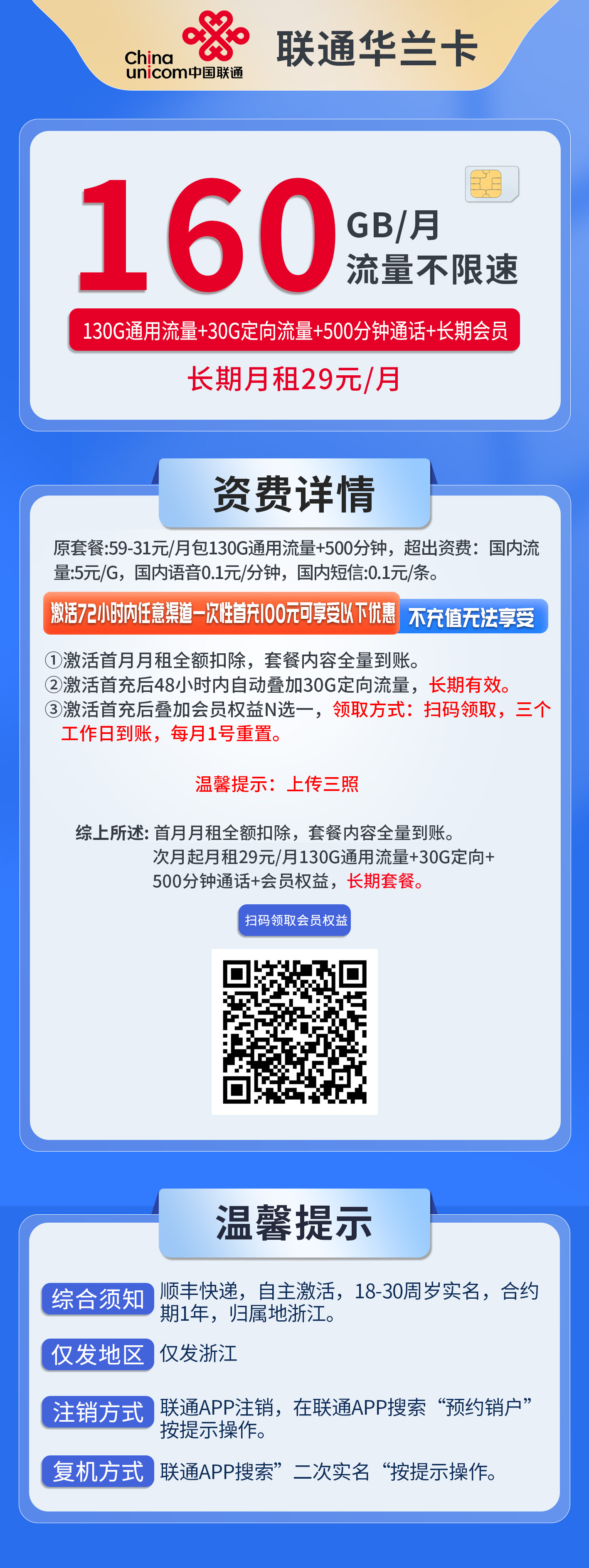 浙江联通华兰卡详情