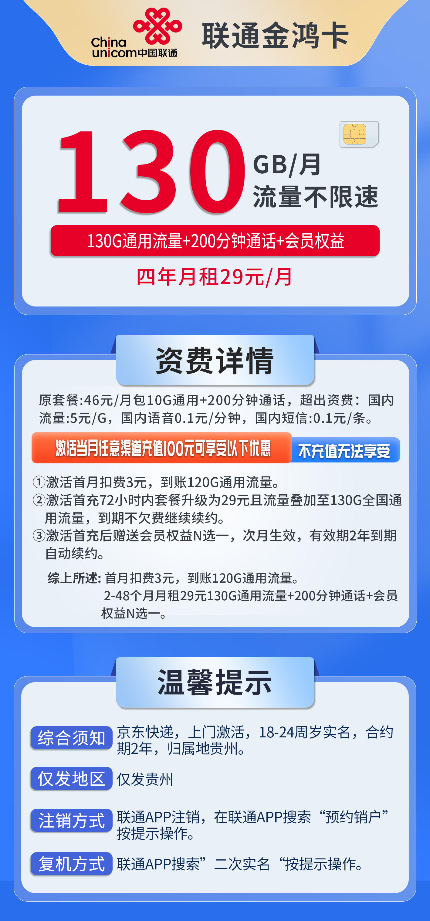贵州联通金鸿卡详情