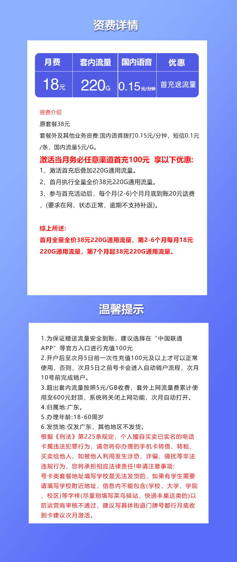 广东联通省内专享卡详情