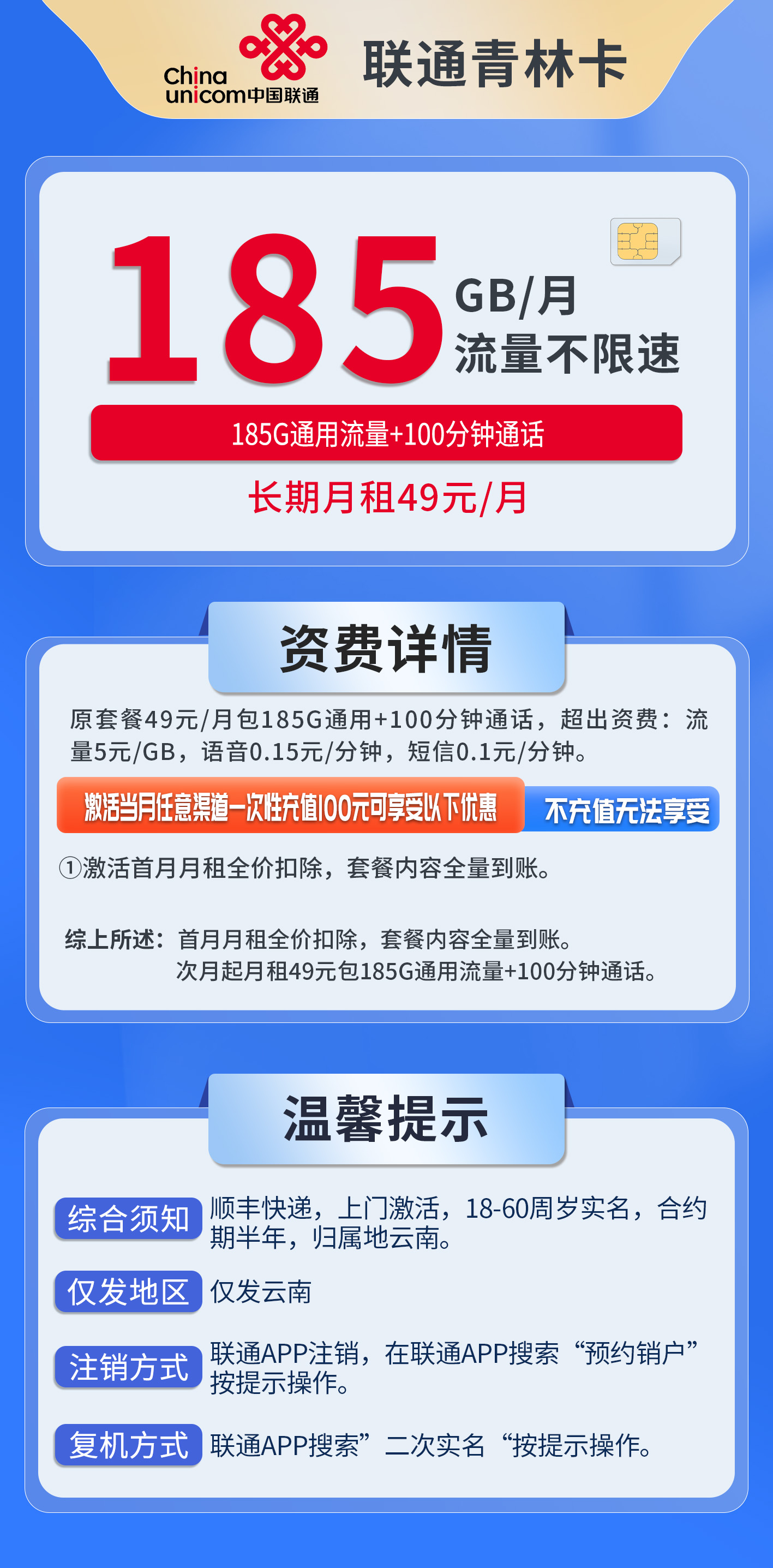 云南联通青林卡详情