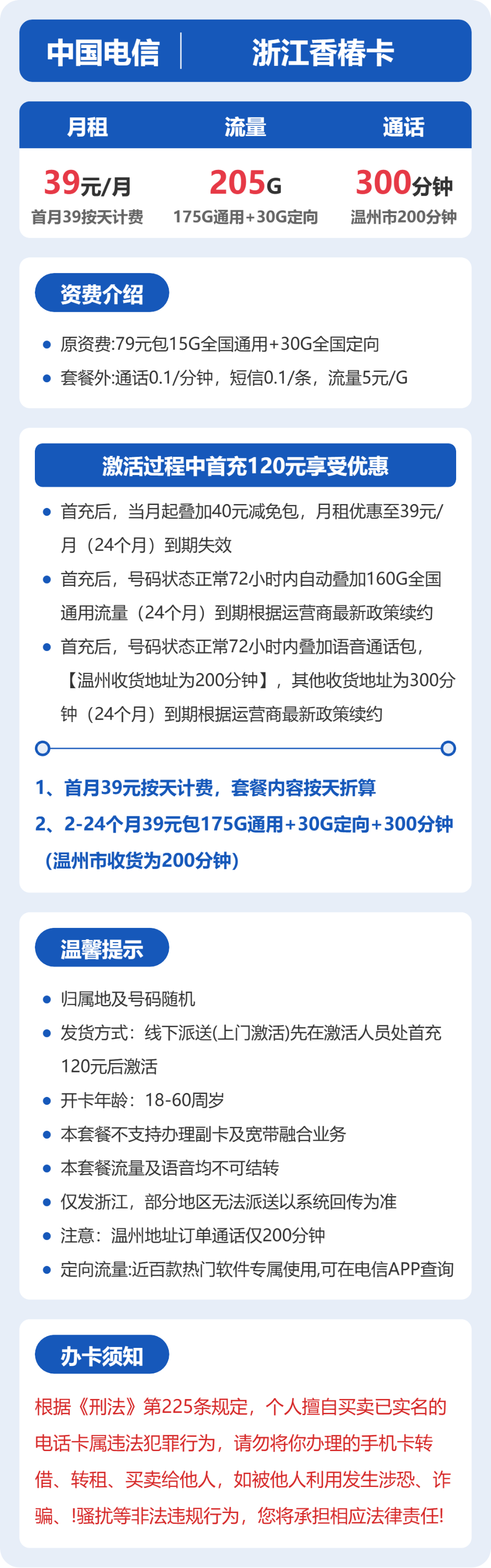 浙江电信香椿卡详情