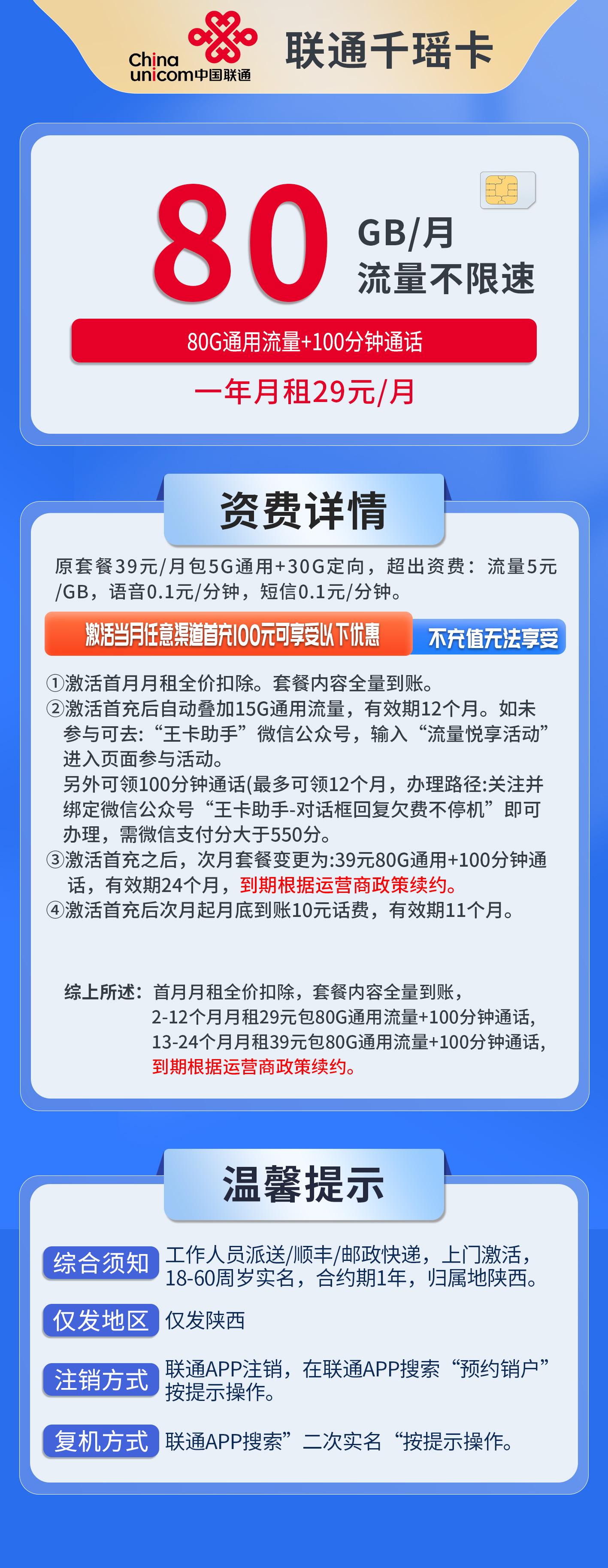 陕西联通千瑶卡