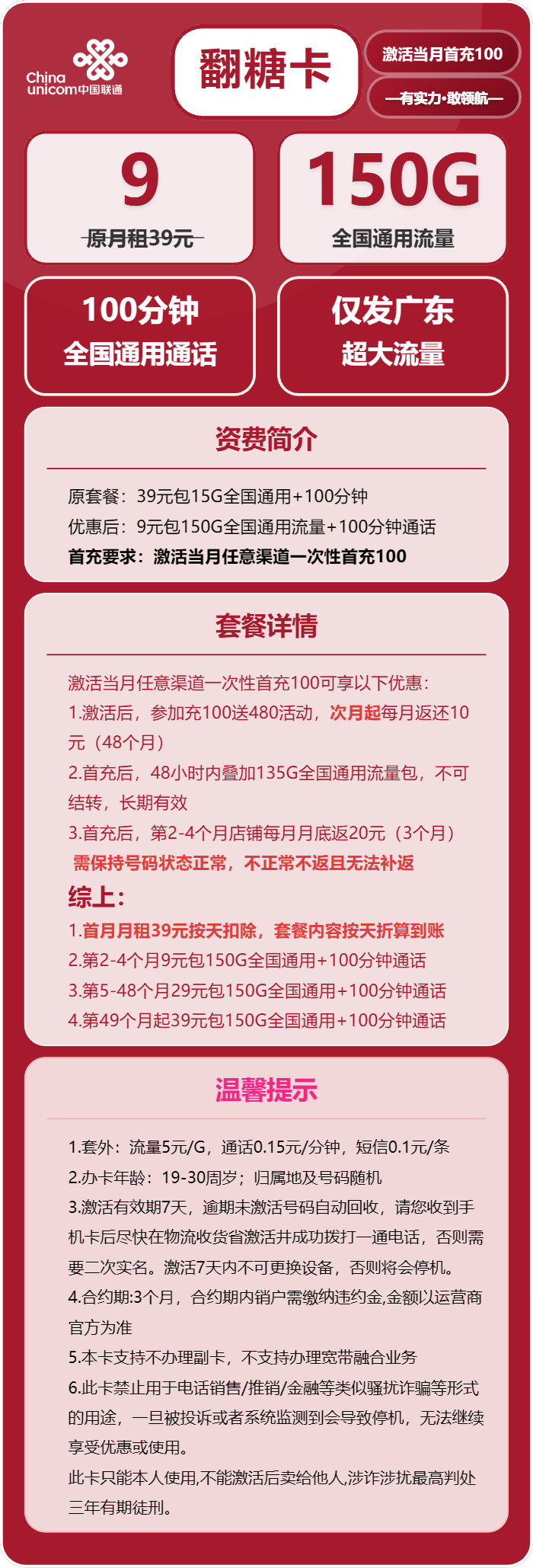 广东联通翻糖卡详情