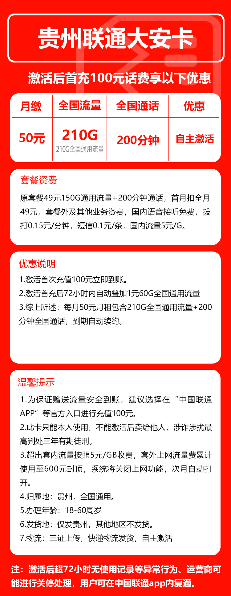 贵州联通大安卡详情