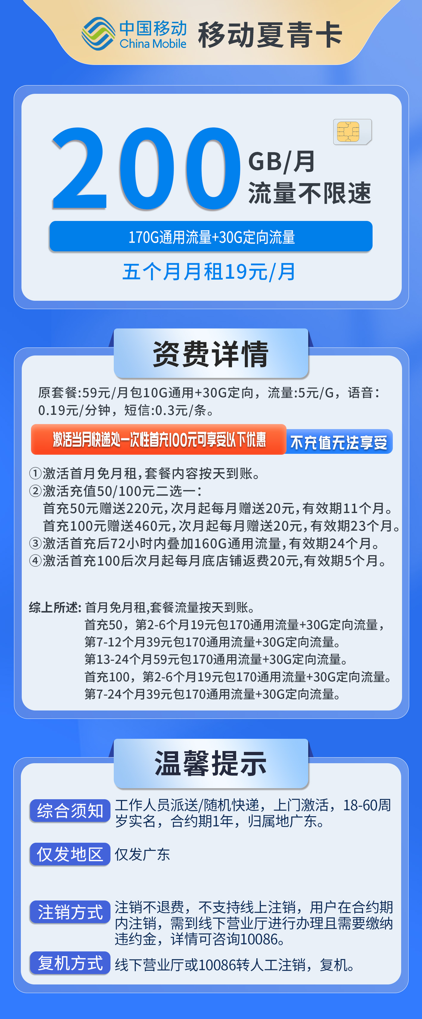 广东移动夏青卡详情