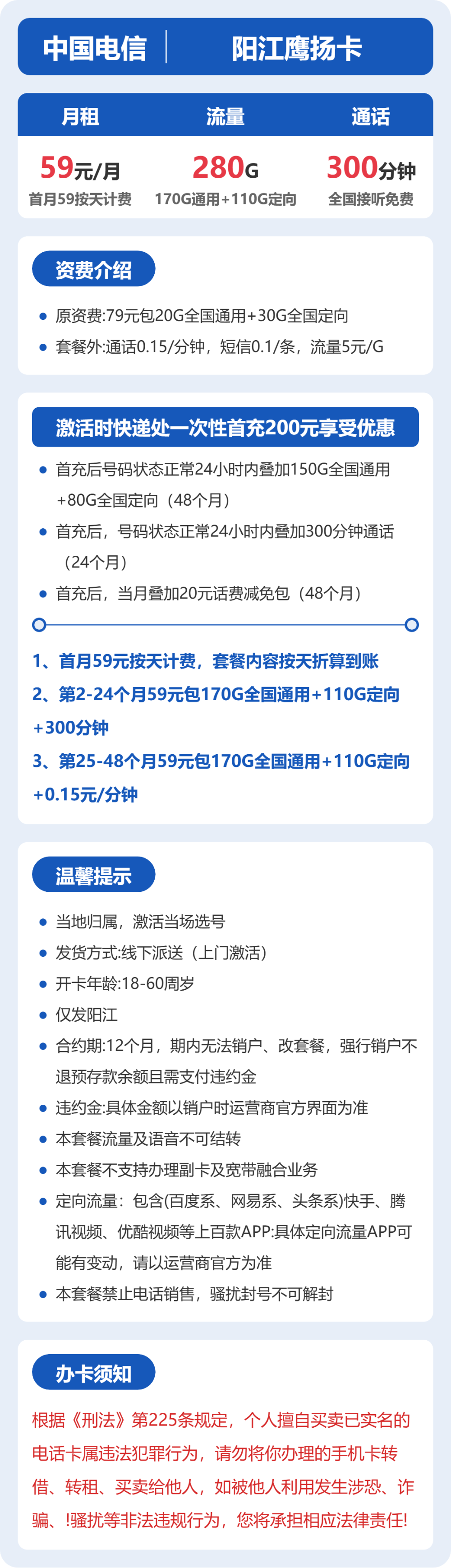阳江电信鹰扬卡详情