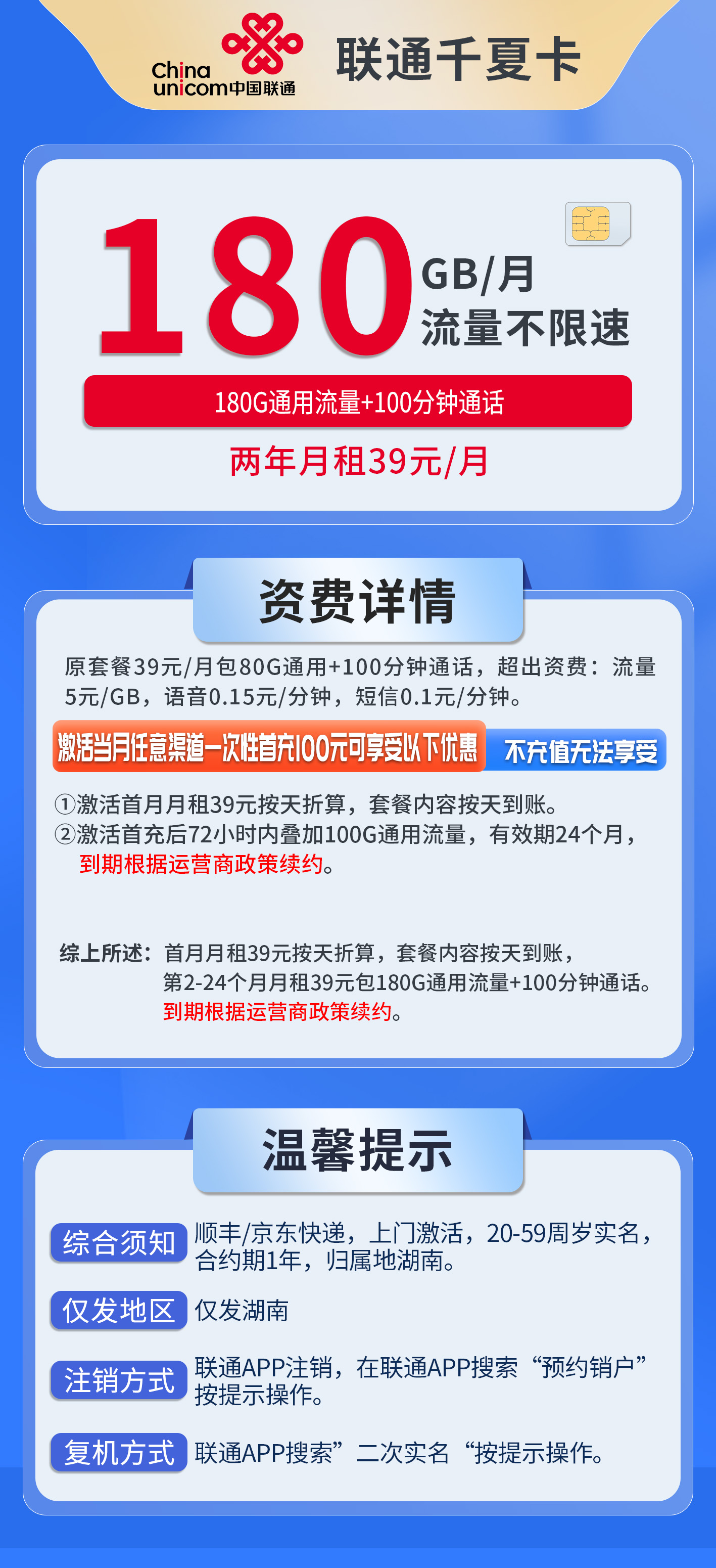 湖南联通千夏卡