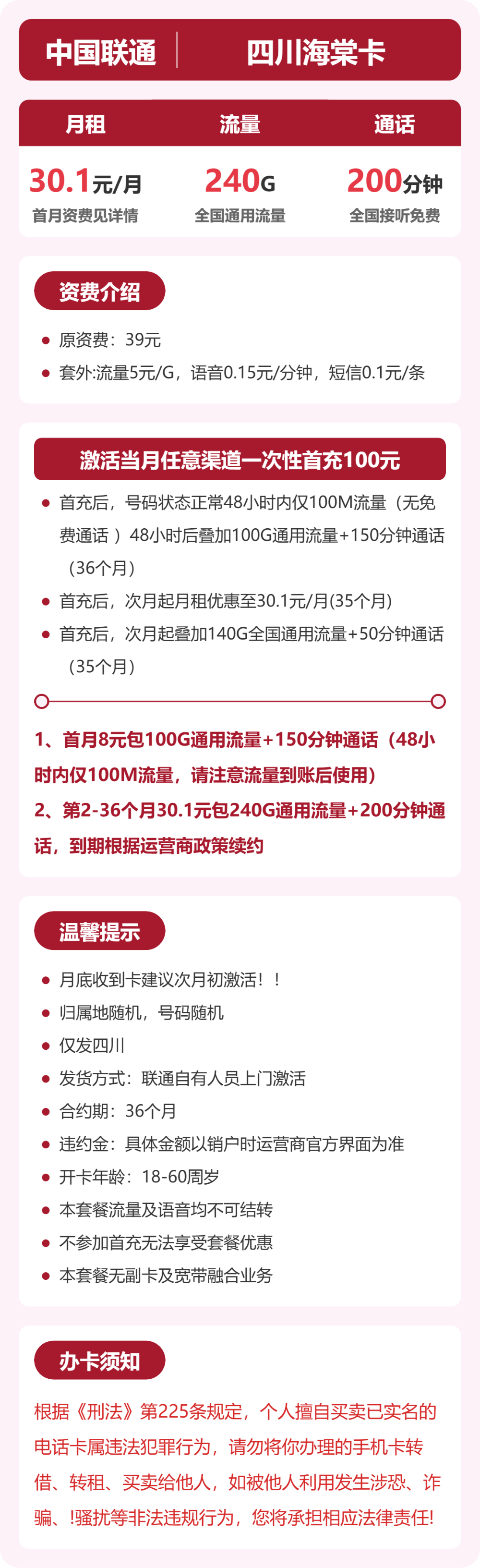 四川联通海棠卡详情