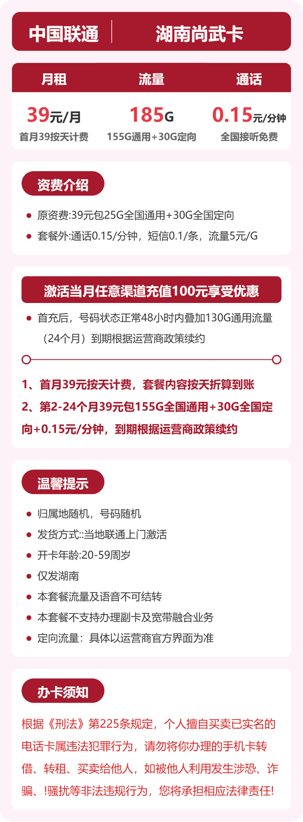 湖南联通尚武卡详情