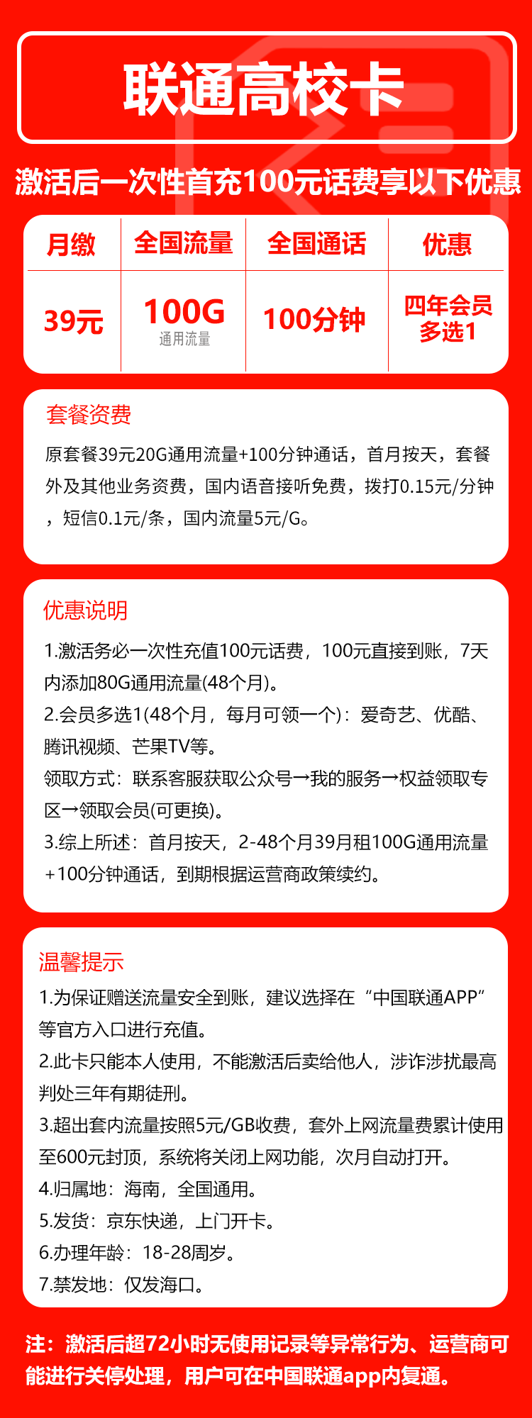 海南联通高校卡详情