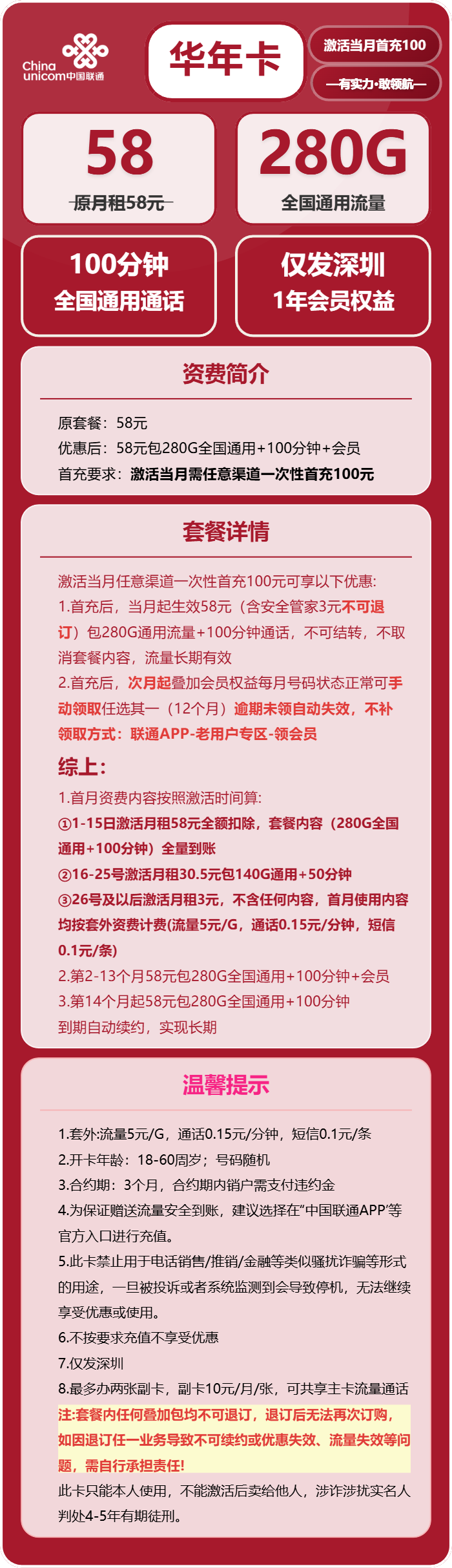 深圳联通华年卡