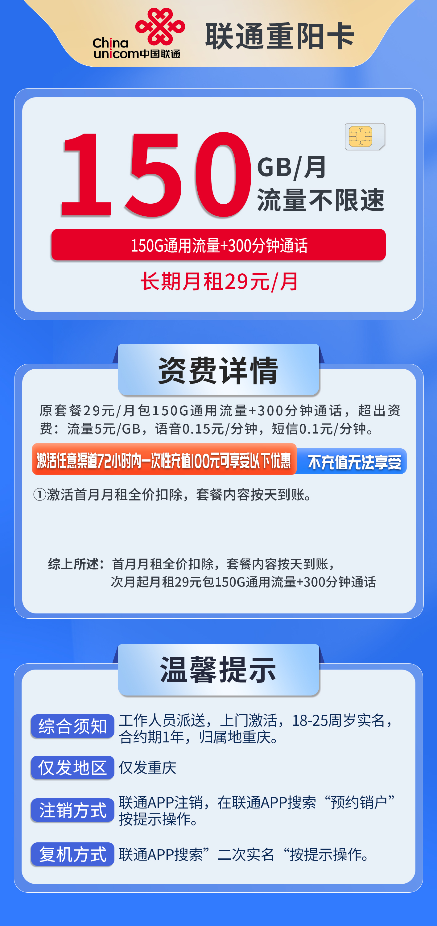 重庆联通重阳卡详情