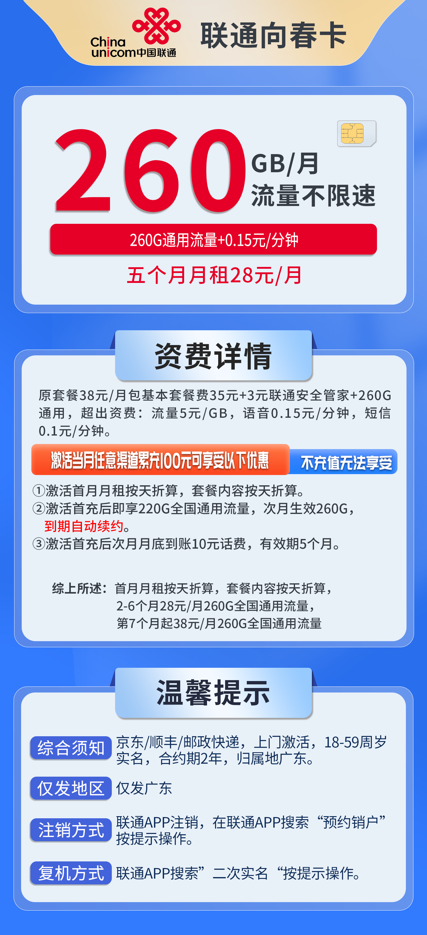 广东联通向春卡详情