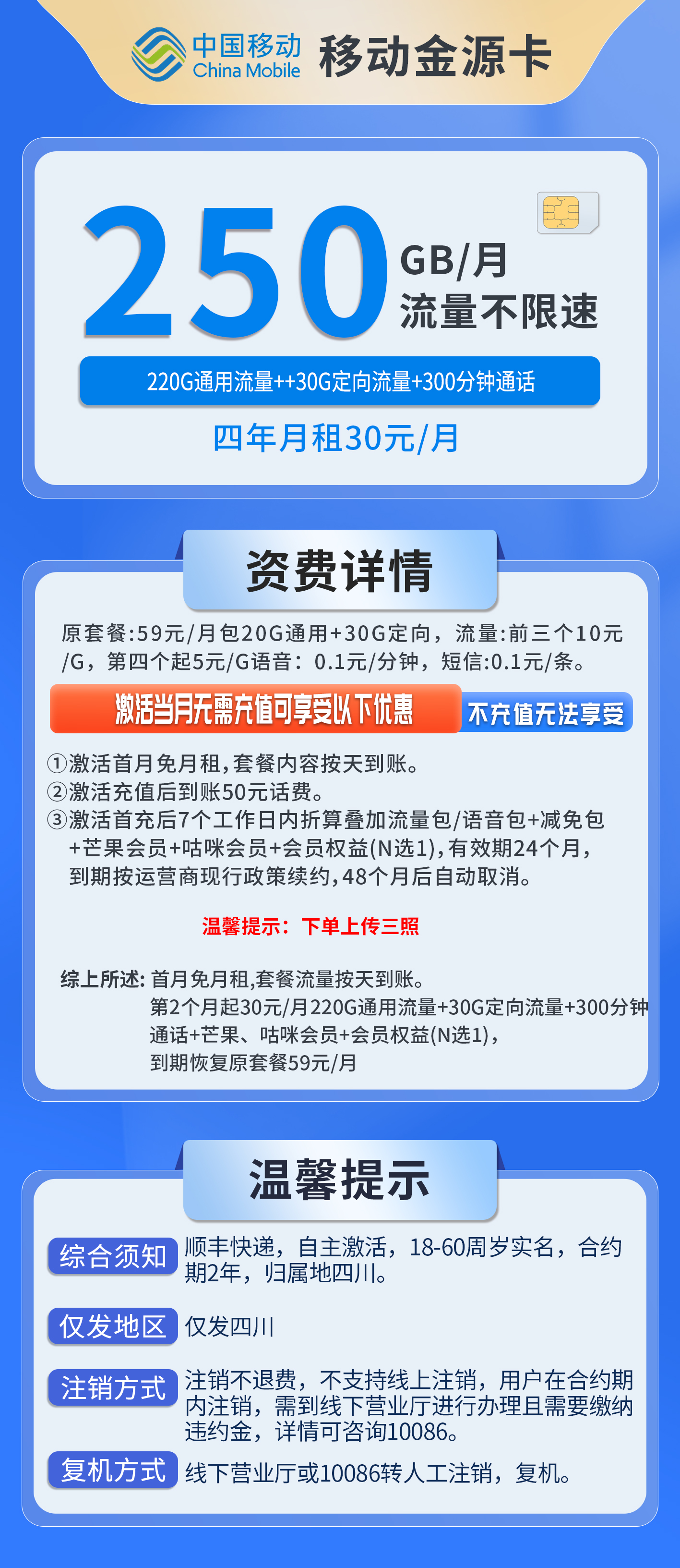 四川移动金源卡详情