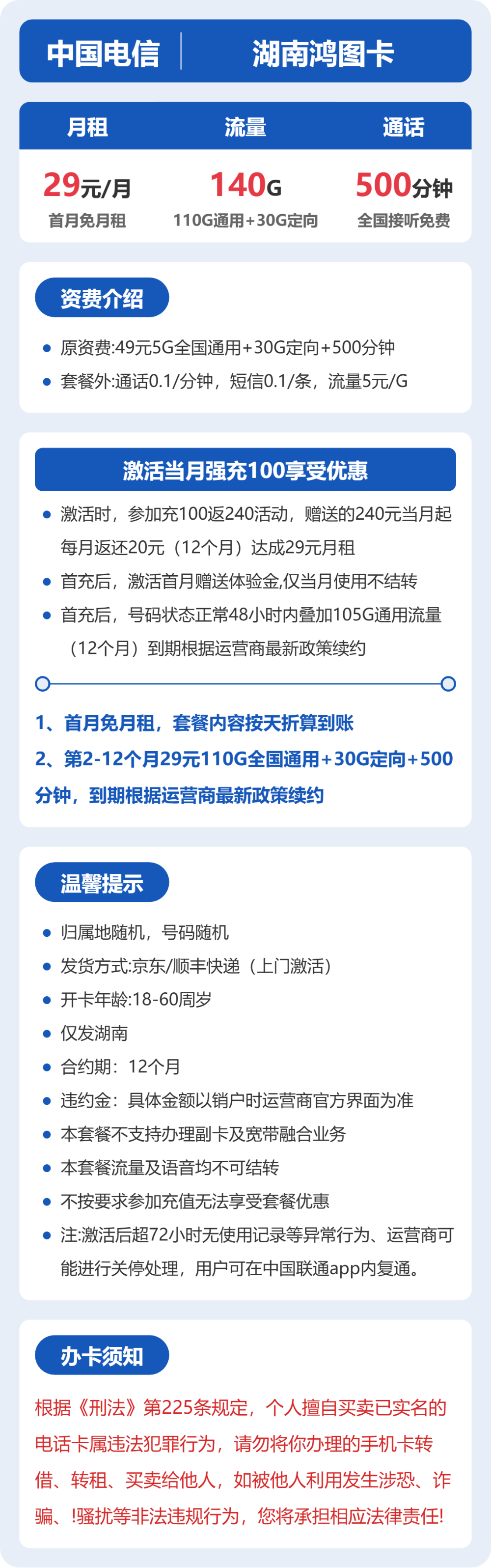 湖南电信鸿图卡详情