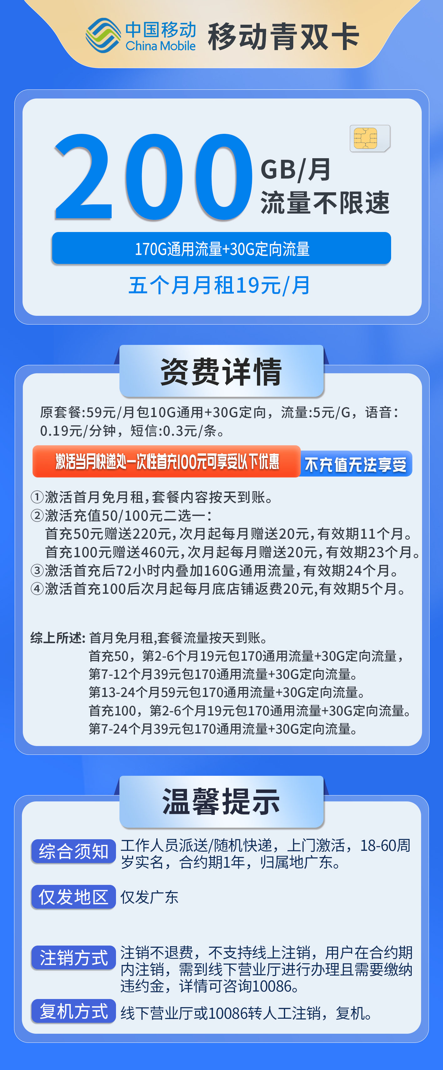 广东移动青双卡详情