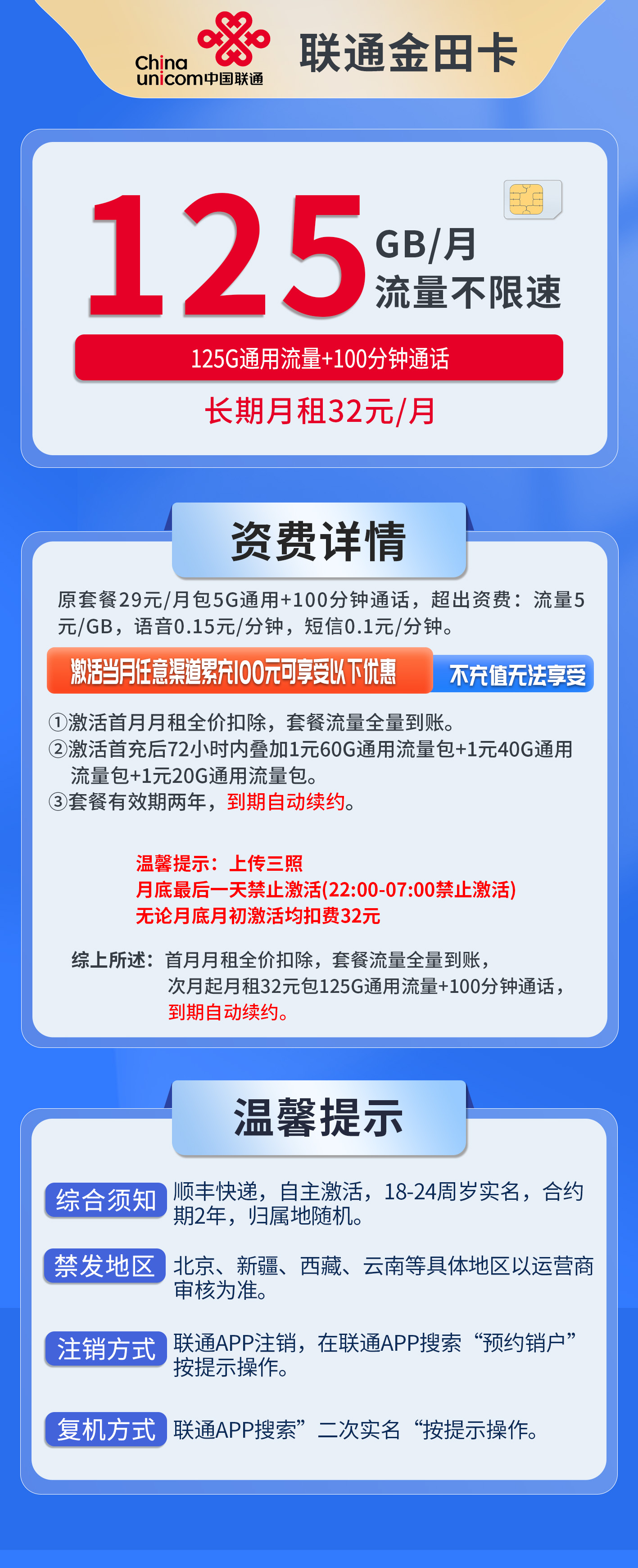 联通金田卡详情