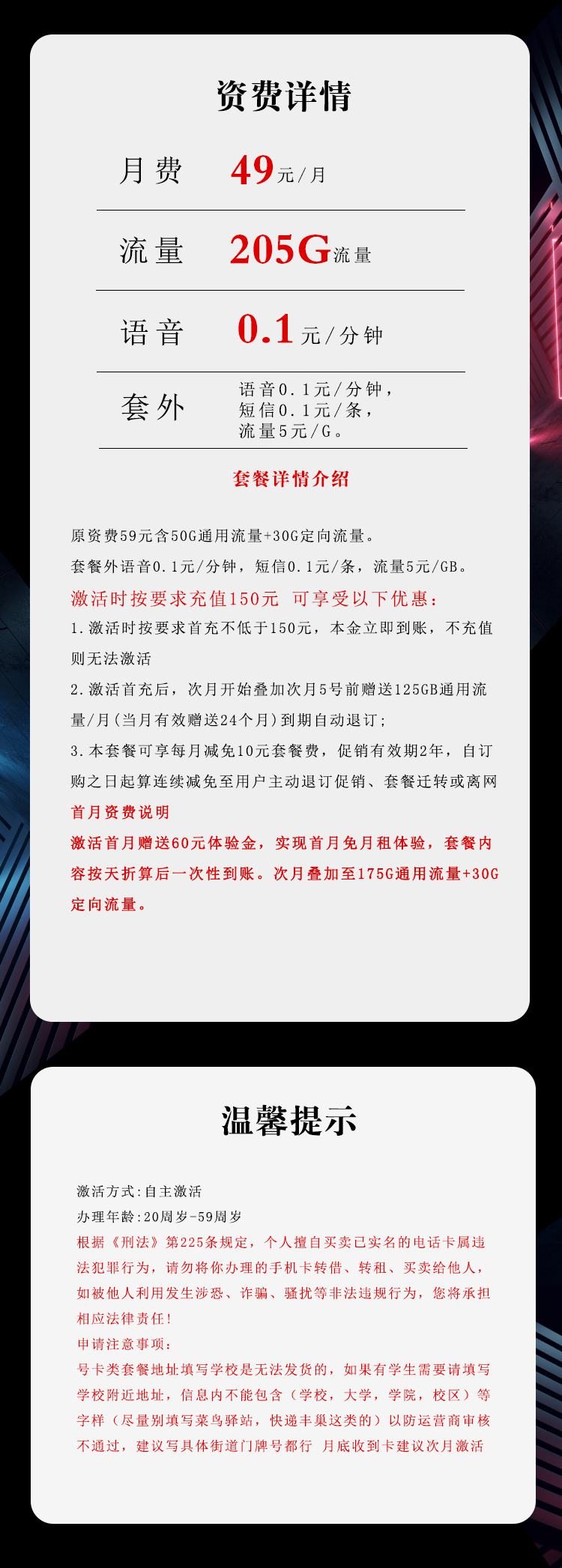 云南电信飞虹卡详情