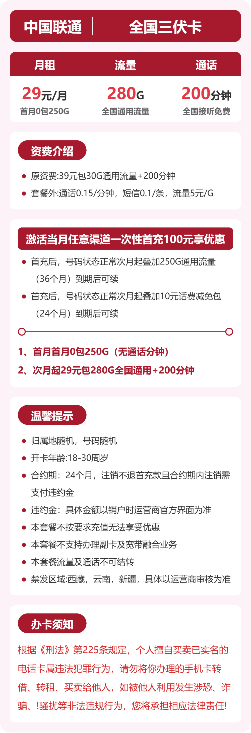 随机联通三伏卡详情
