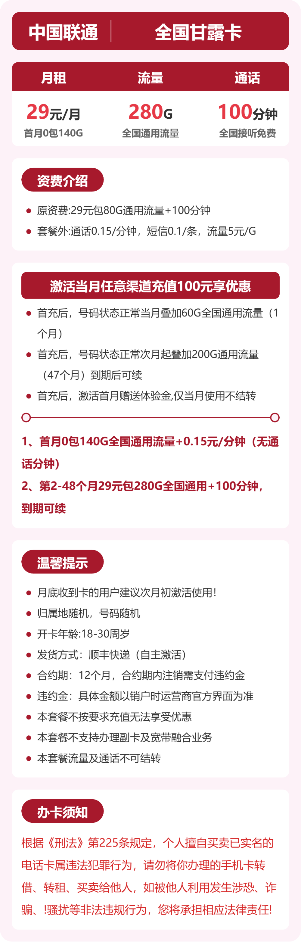 随机联通甘露卡详情